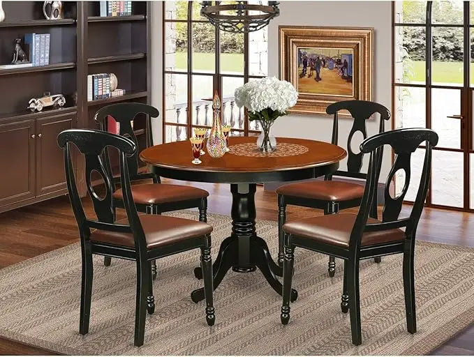 Kitchen Table & Chairs Set Includes Round Dining Room Table with Pedestal and Faux Leather