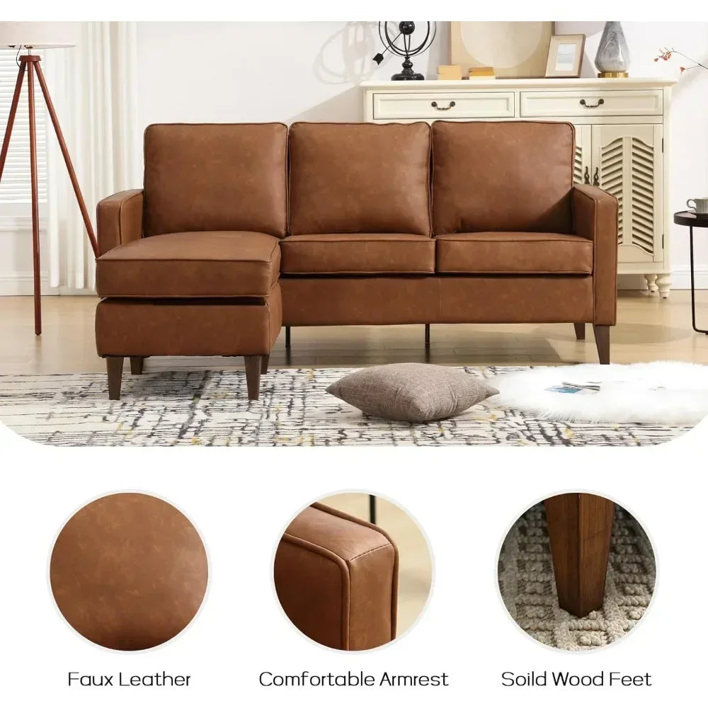 Sectional Sofa Couch with Reversible Chaise L Shaped Couch Faux Leather Sofas for Living Room Lounge Sofa