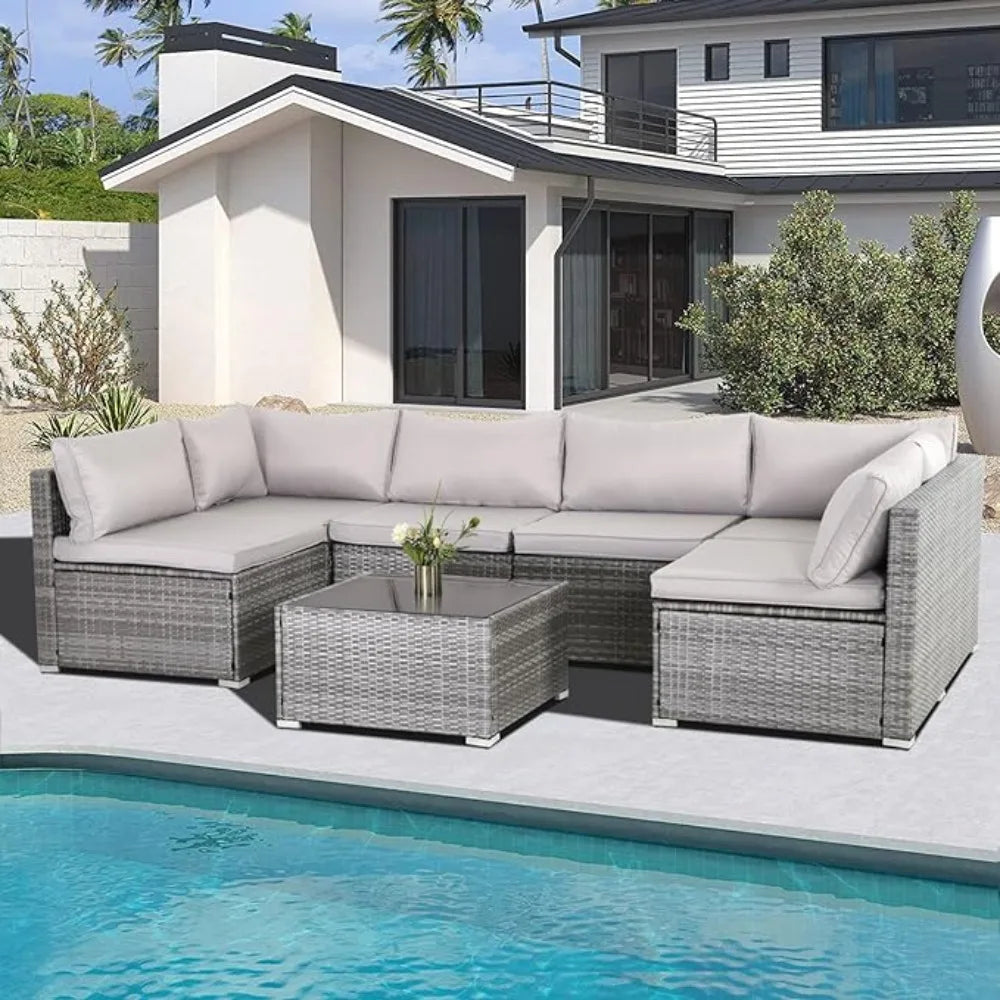 Furniture Set, Modular Patio Set Wicker Outdoor Sectional Sofa Set PE Rattan Wicker Patio Conversation Set