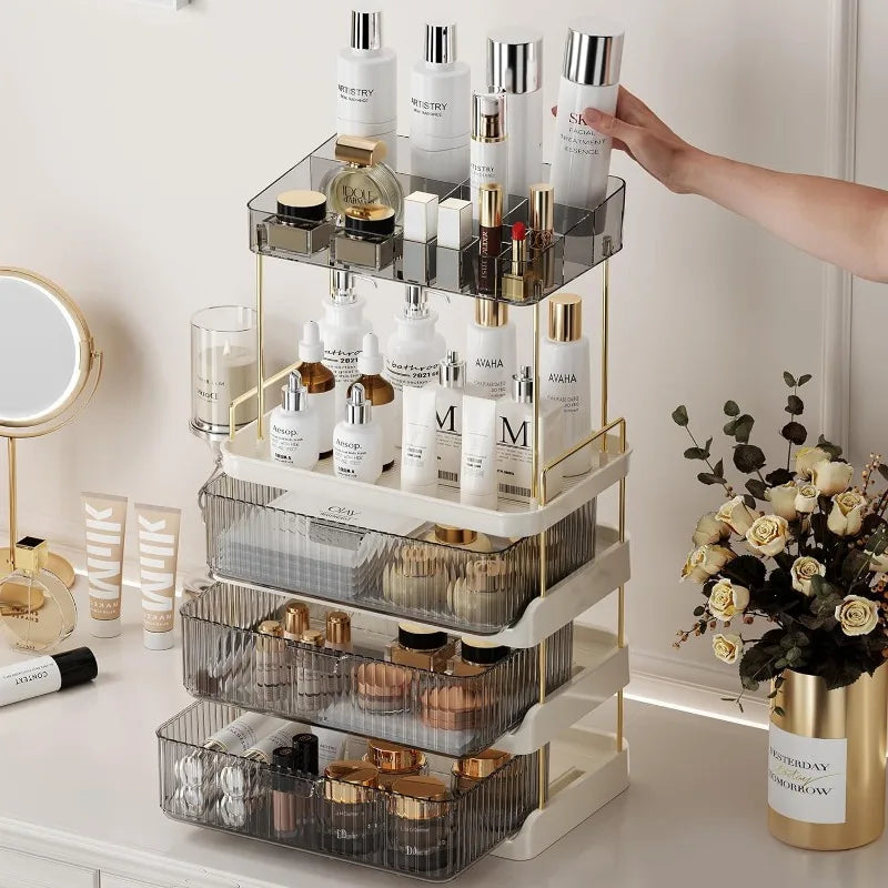 Makeup Organizer with 3 Drawers and Removable of Top Lipstick Holders, Bathroom Organizer