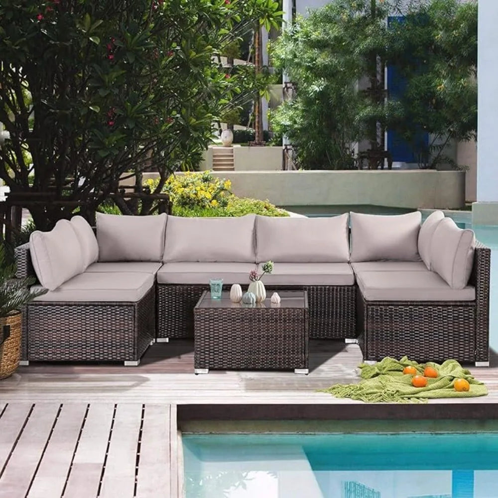 Furniture Set, Modular Patio Set Wicker Outdoor Sectional Sofa Set PE Rattan Wicker Patio Conversation Set