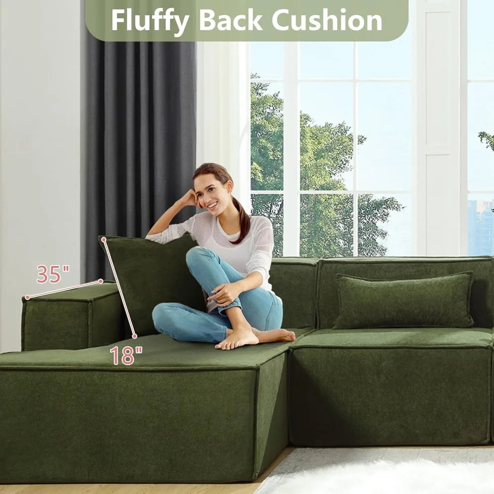 Sofa Couch-Shape Upholstered Cloud Modern Minimalist Couches, Deep Seat Corner Couch, Right Facing Chaise