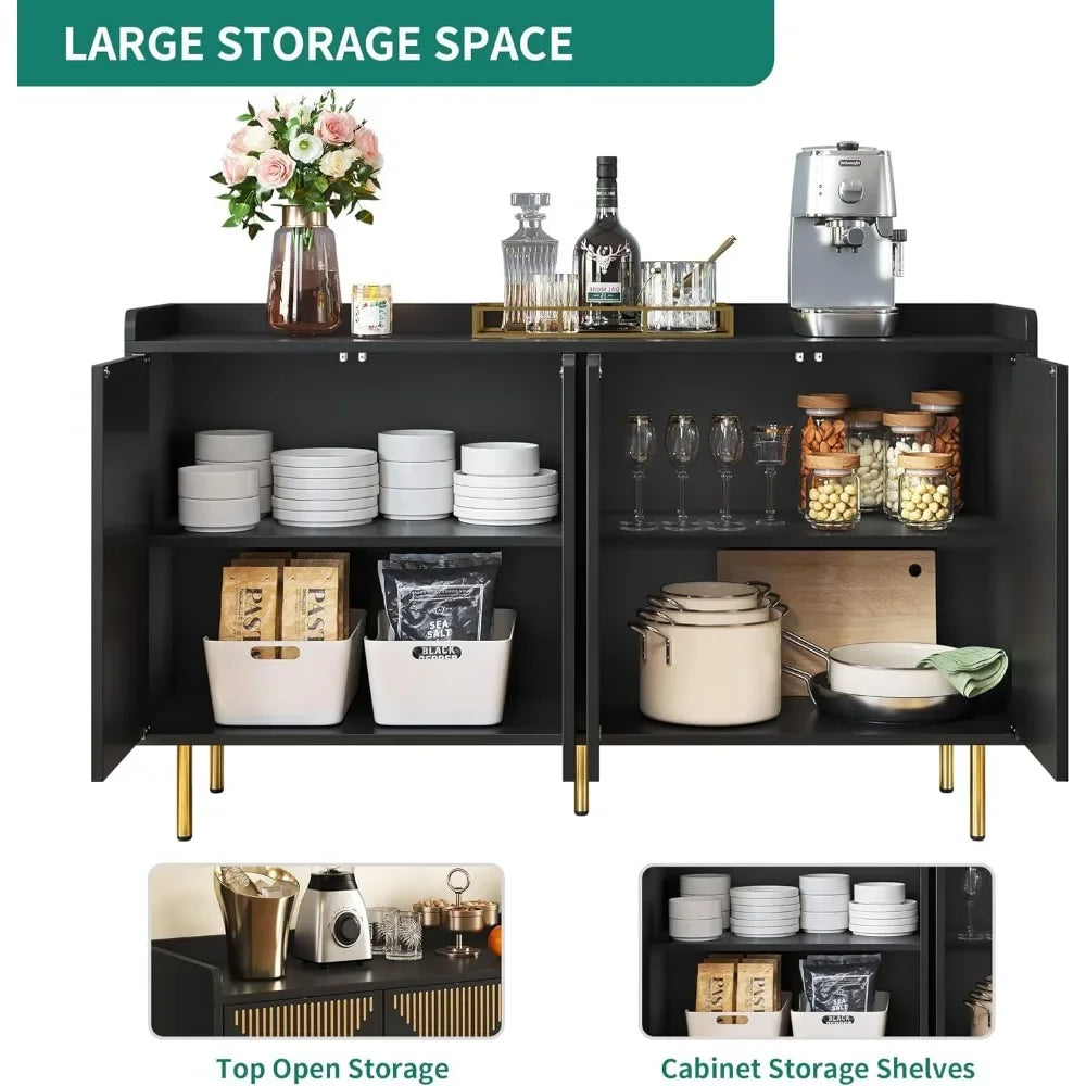 55 Inch Modern Coffee Bar Cabinet with Storage for Carved Design,