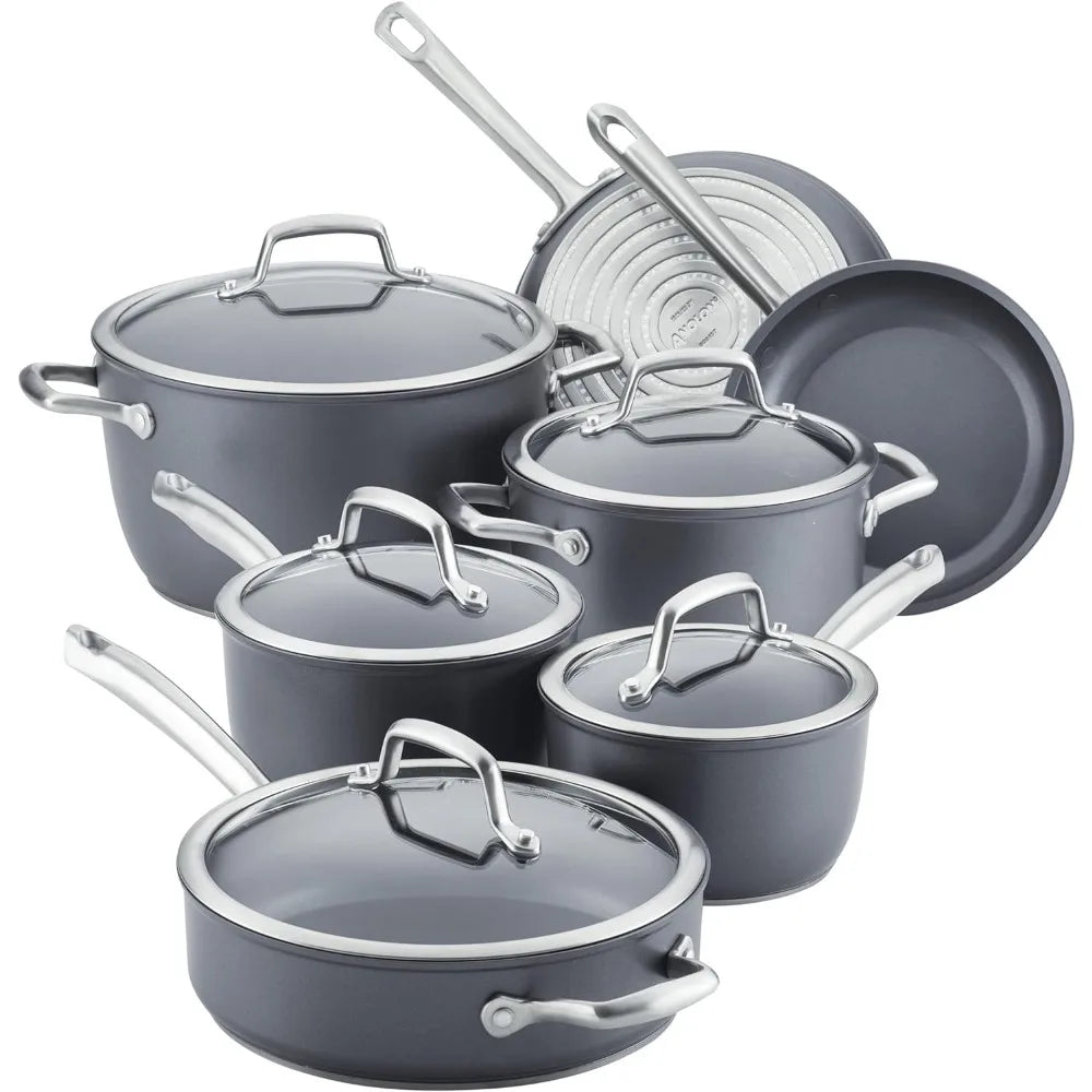 Forged Hard Anodized Nonstick Cookware Pots and Pans Set, 12 Piece - Moonstone Gray