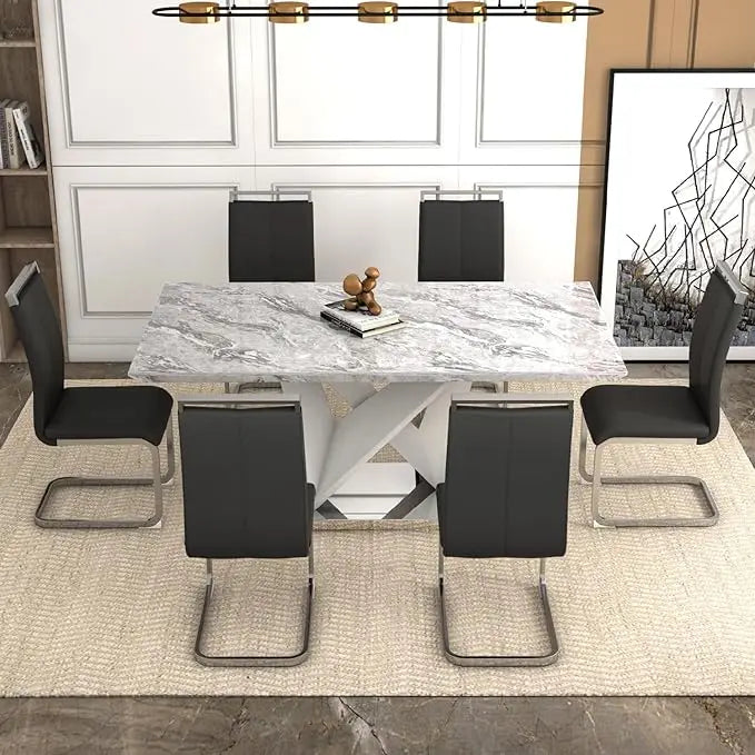 Dining Table Set for 6 Faux Marble Dining Room Table Set