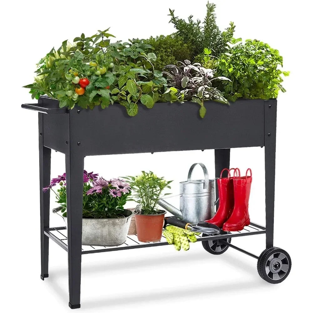 Planter Box with Legs Outdoor Elevated Garden Bed on Wheels for Vegetables Flower Herb Patio, Flower Pots