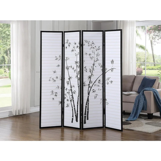 Framed Room Screen/Divider, white, for Creating Privacy in Small Spaces, Frame Made of Wood in Black