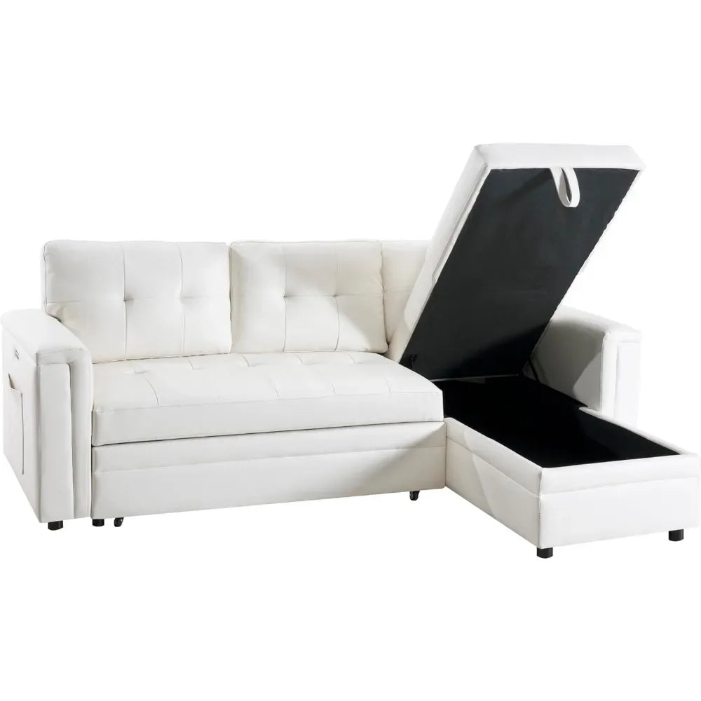 sofa beds, with USB Ports-L-Shaped Couch Convertible Pull-Out Bed, Timeless Design, Sturdy