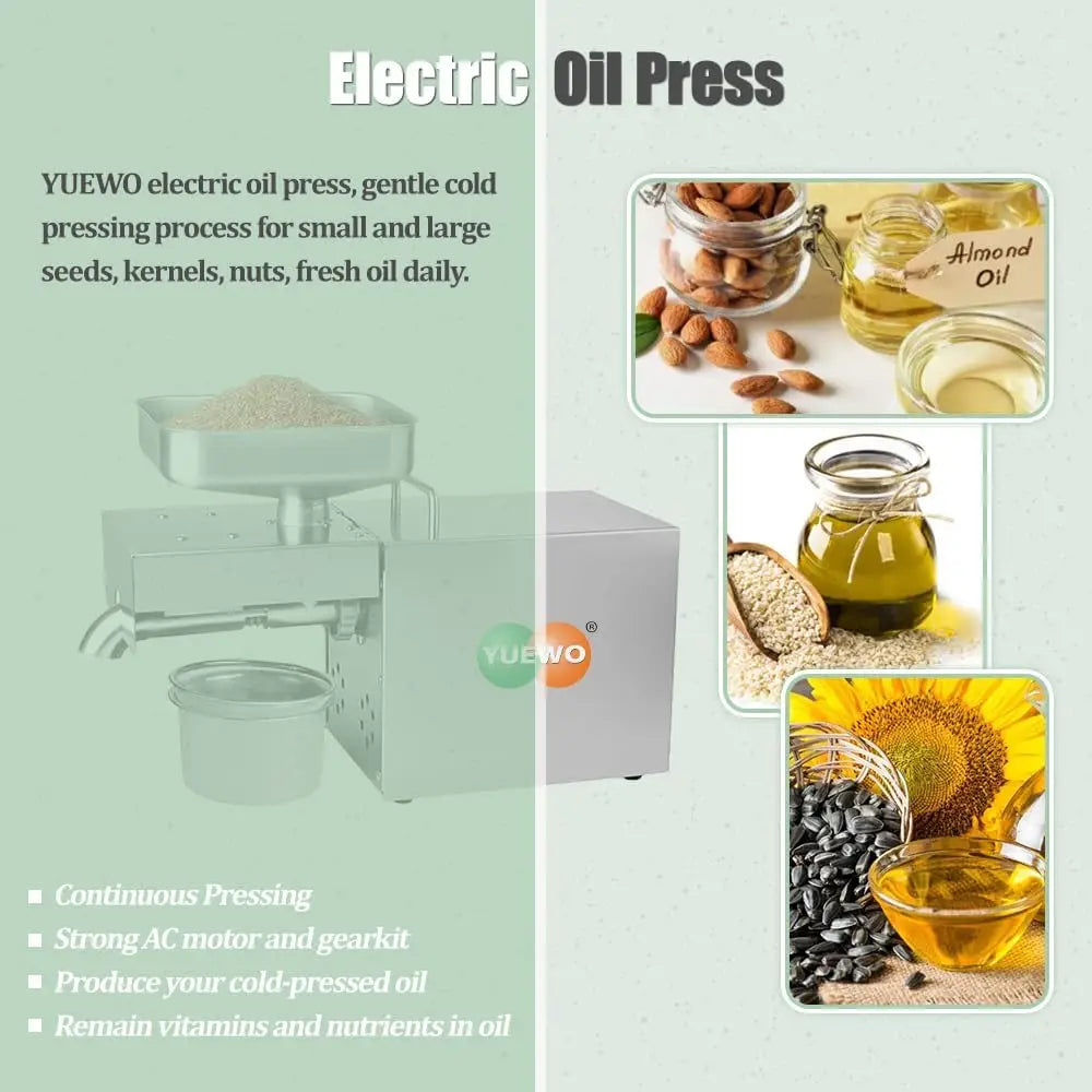 Kitchen Oil Press Machine Electric Automatic Oil Press Extractor Organic Oil Expeller for Avocado Coconut Flax Peanut Castor