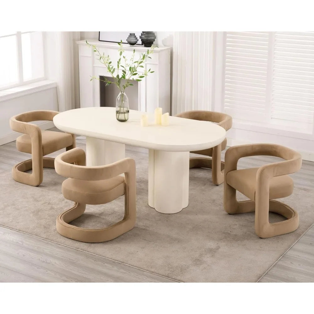 Upholstered Barrel Dining Chairs Set of 4, Modern Velvet Dining Room Chairs with Open Back & Sled Base