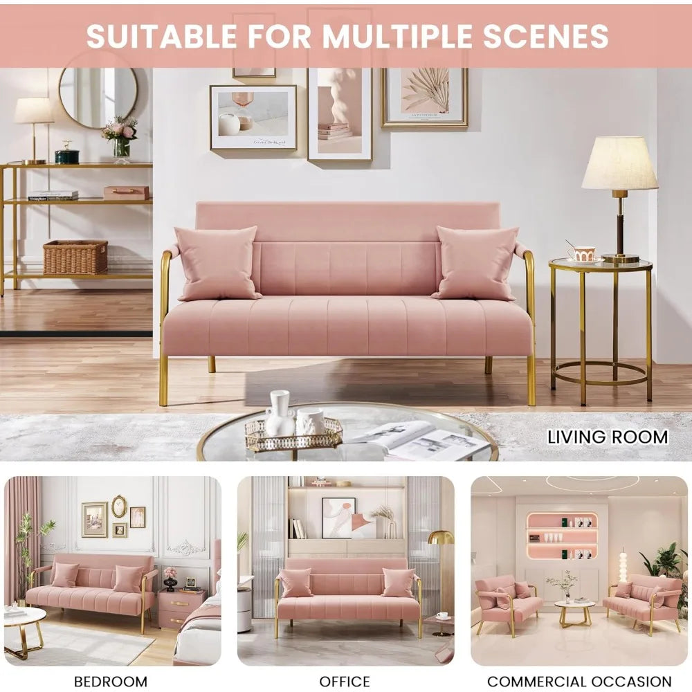 sofa w/Gold-Tone Metal Arms and Legs for Livings Rooms, Home Office, Living Room Sofa