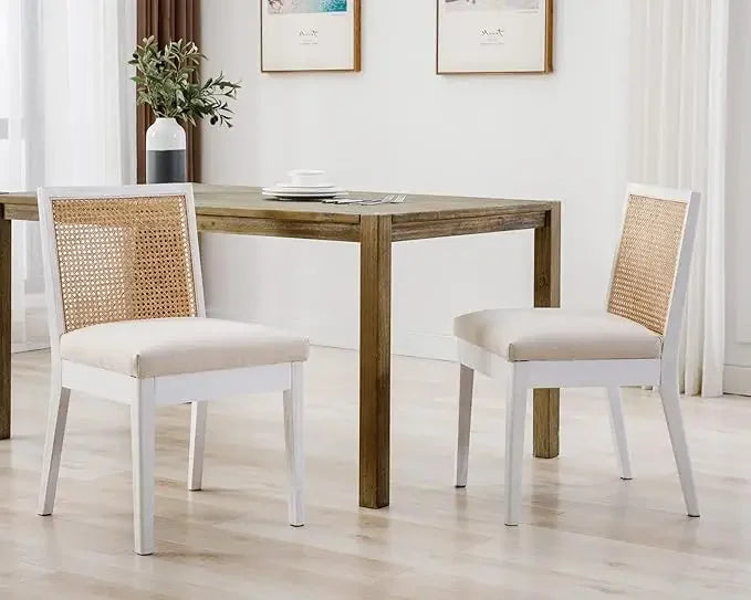 LIVINOVA Farmhouse Rattan Dining Chairs Set of 6,Mid Century Modern Kitchen & Dining Room
