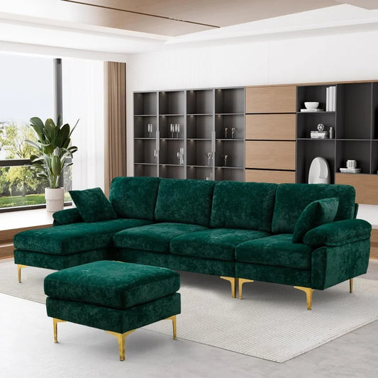 Sectional Sofa couch,4 Seat set for Living Room, Convertible L-Shaped Velvet with Chaise Lounge