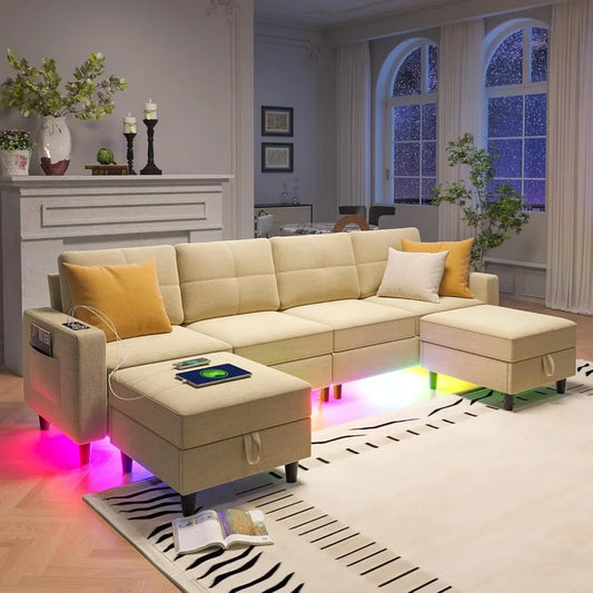 LED Sectional Couches for Living Room, Modular Sectional Sofa Set with Storage