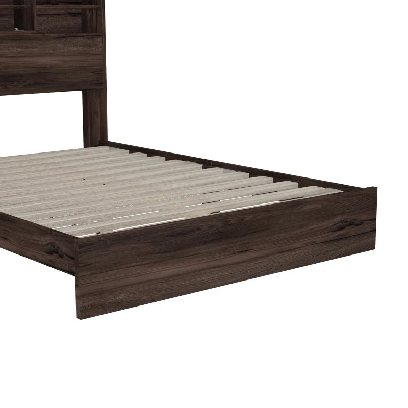 4-Pieces Bedroom Sets Queen Size Vintage Wooden Bed Frame with 2 Nightstands and 1 Dresser,Dark Walnut.