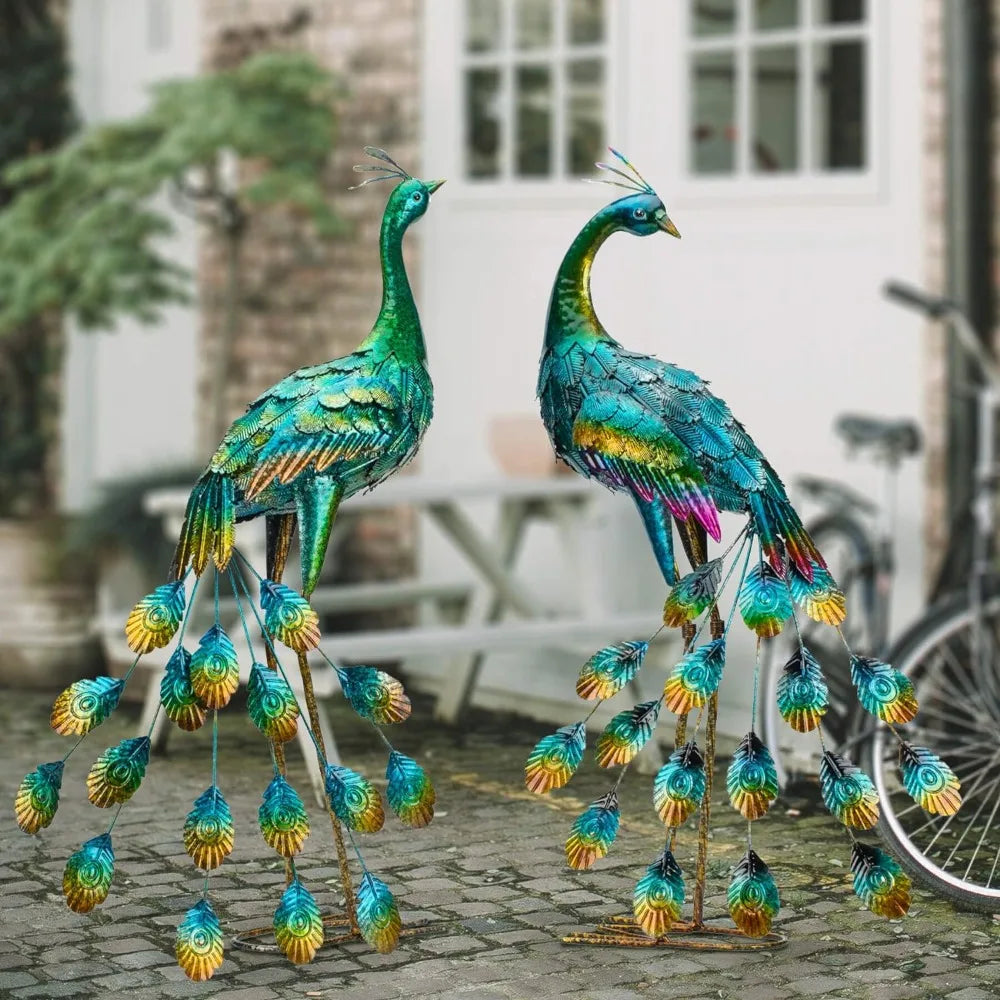 Set of 2 Statue Peacock Garden Sculpture & Statues Sculptures & Figurine Home Decoration Crafts Decor