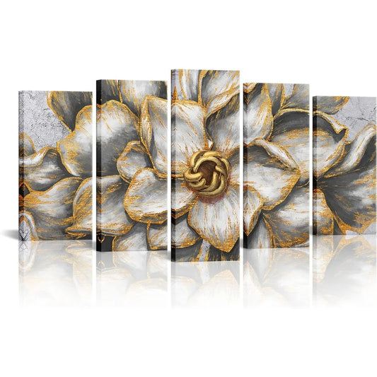 Living Room Bedroom Wall Decoration Canvas Decoration Painting Gold Gray Flowers Vintage Abstract Elegant Print Decor Home