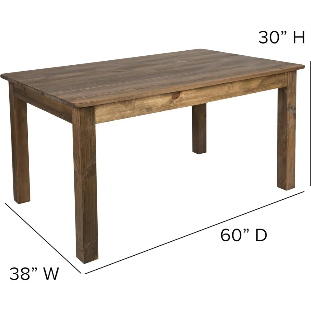 Rustic Brown Solid Wood Dining Table, Kitchen Table with Square Legs,