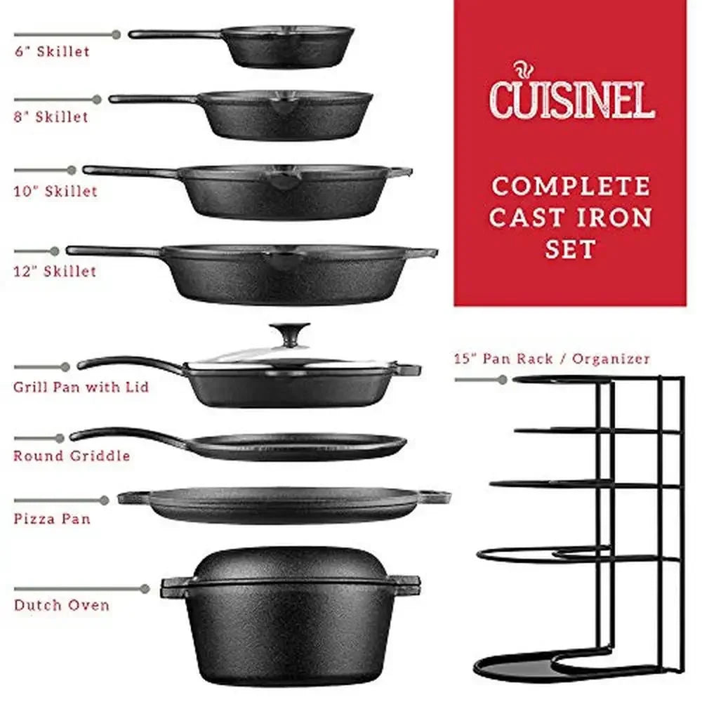 Iron Cookware Set 6" 8" 10" 12" Skillet Grill Pan Lid Griddle Pizza Pan Dutch Oven