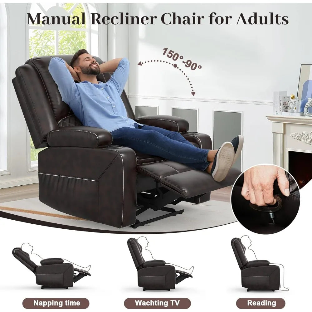Living Room, 2 Seater Reclining Loveseat Leather with Removable Console