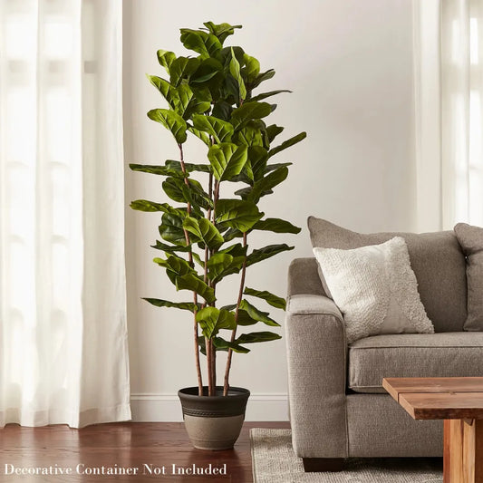 Artificial Fiddle Leaf Fig Tree Faux Plant with Natural Feel Leaves Realistic Indoor Potted Topiary Home Decor By Pure Garden