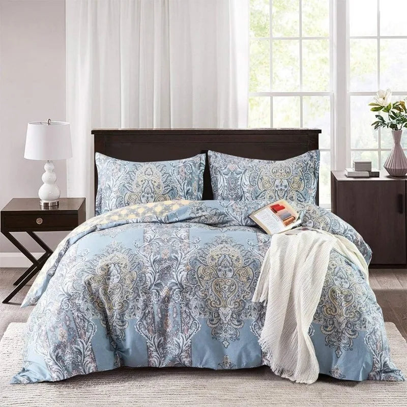 Super Soft Cotton 3 Piece Bedding Medallion Damask Duvet Cover Set-1000-Thread-1 Duvet Cover and 2 Pillow Shams