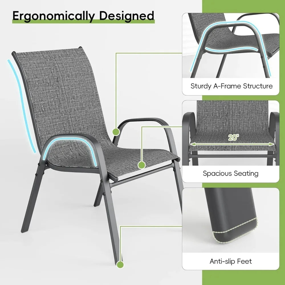 Patio Chairs Set of 4, Outdoor Stackable Dining Chairs for All Weather, Breathable