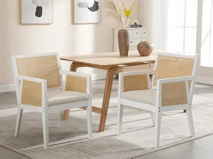 LIVINOVA Farmhouse Rattan Dining Chairs Set of 6,Mid Century Modern Kitchen & Dining Room