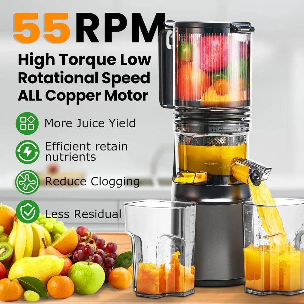 Large Feed Chute for Most Fruits and Vegetables,Easy to Clean Lemon with 250W, Manual Juicers