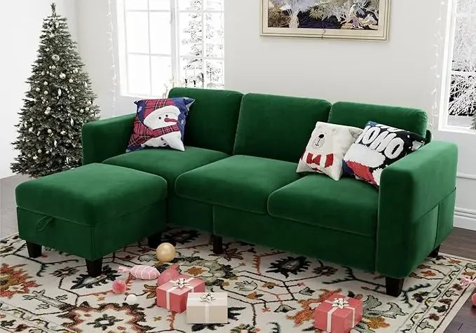 Sleeper Sectional Sofa Set ,with Storage Ottoman 4-Seat Sectional Sofa Set for Living Room, Velvet U Shaped Couch
