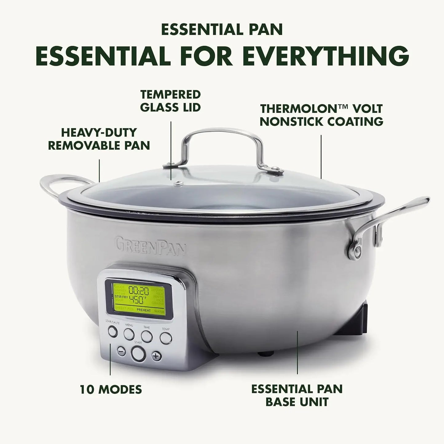 Stainless Steel Elite Essential Smart Electric 6QT Skillet Pot,Sear Saute Stir-Fry and Cook Rice, Healthy Ceramic Nonst