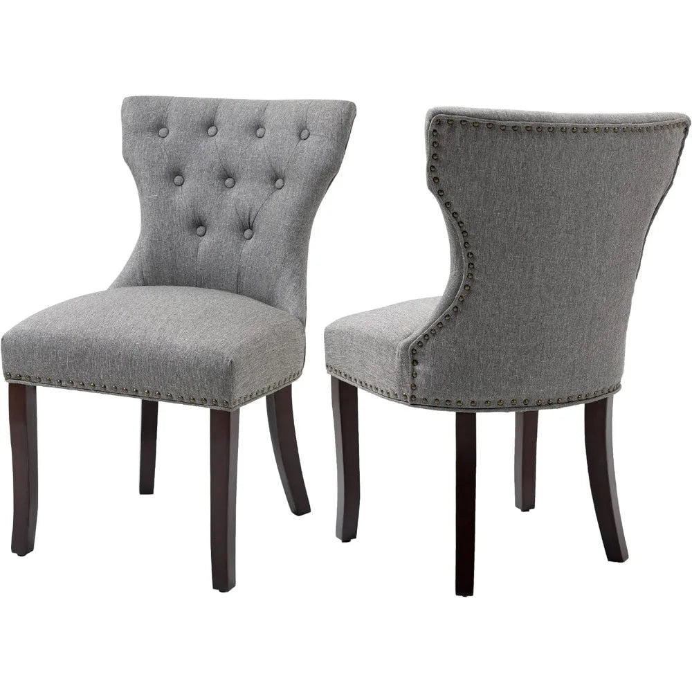 Dining Chair Set of 2, Tufted Upholstered Solid Wood Accent Chair with Nail Head and Button, Dining Chair Set