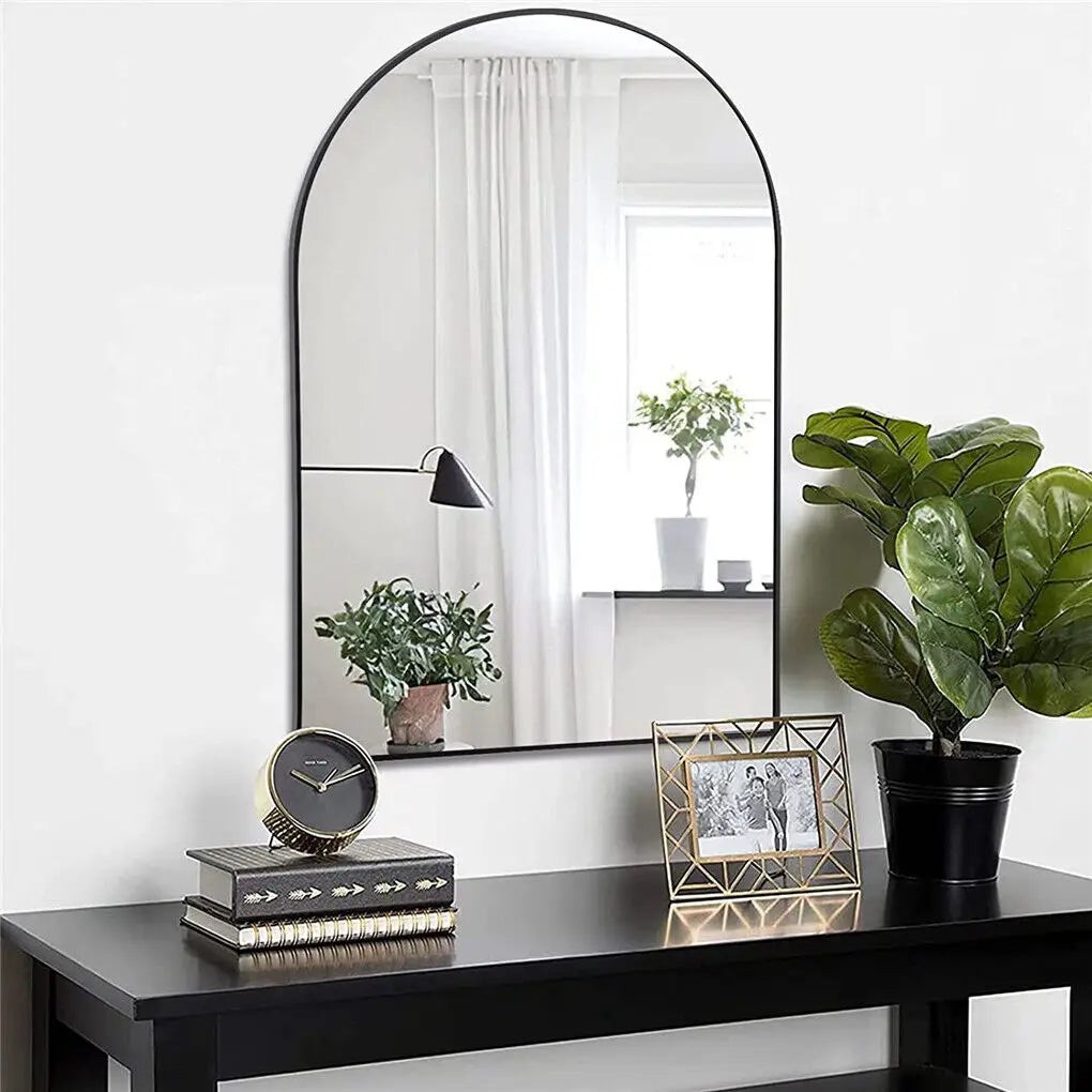 LUVODI Home Decorative Mirror with Black Arched Frame for Bathroom, Entryway, Living Room