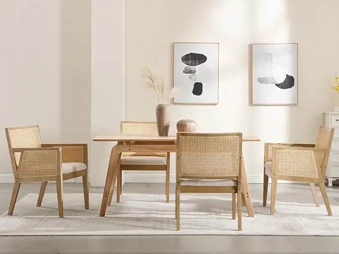 LIVINOVA Farmhouse Rattan Dining Chairs Set of 6,Mid Century Modern Kitchen & Dining Room