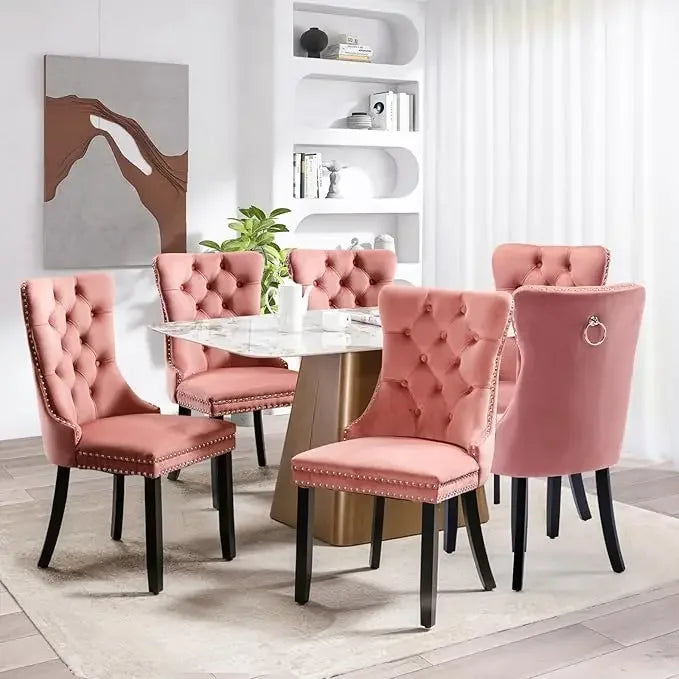Velvet Dining Chairs, Tall Back Side Chair, Modern Upholstered High-end Tufted Side Chair with Button Back Ring