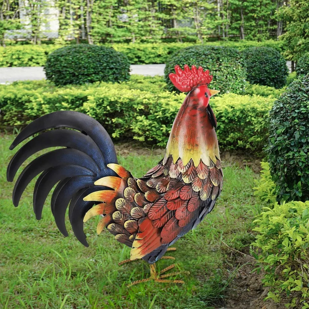 Rooster Decor Garden Statue Metal Chicken Yard Art Sculpture Outdoors Decoration Home