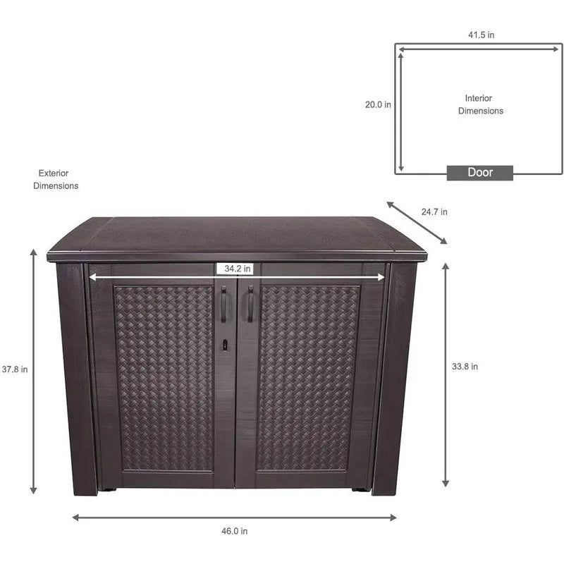 Rubbermaid Extra Large Decorative Patio Storage Cabinet Weather Resistant 123 Gal Dark Teakwood for Garden Backyard Home Pool