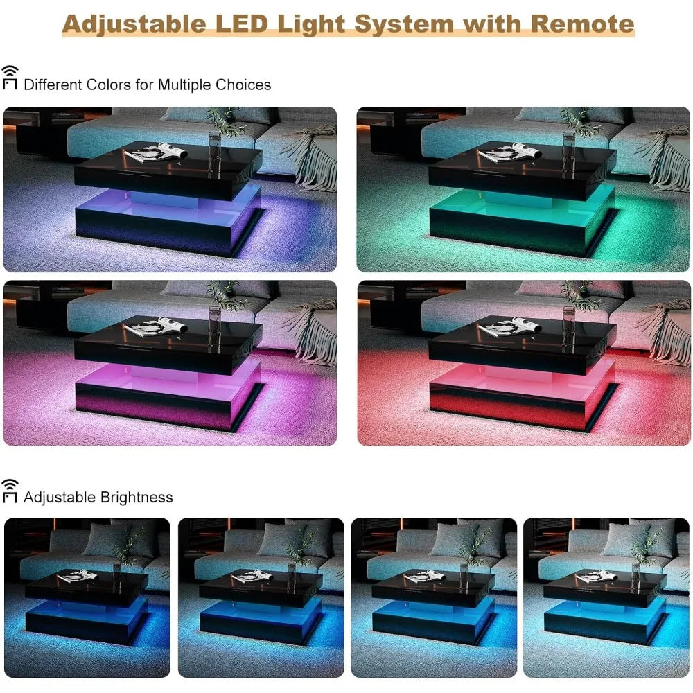 Black LED Coffee Table for Living Room Restaurant Tables Cocktail Tea Table for Home Office