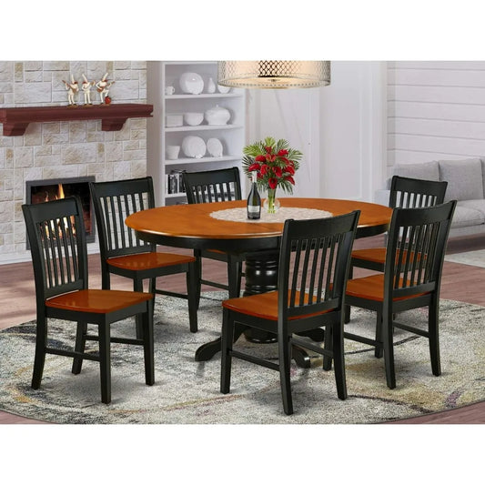 Dining Room Furniture Set Consist of an Oval Kitchen Table with Butterfly Leaf and 6 Dining Chairs