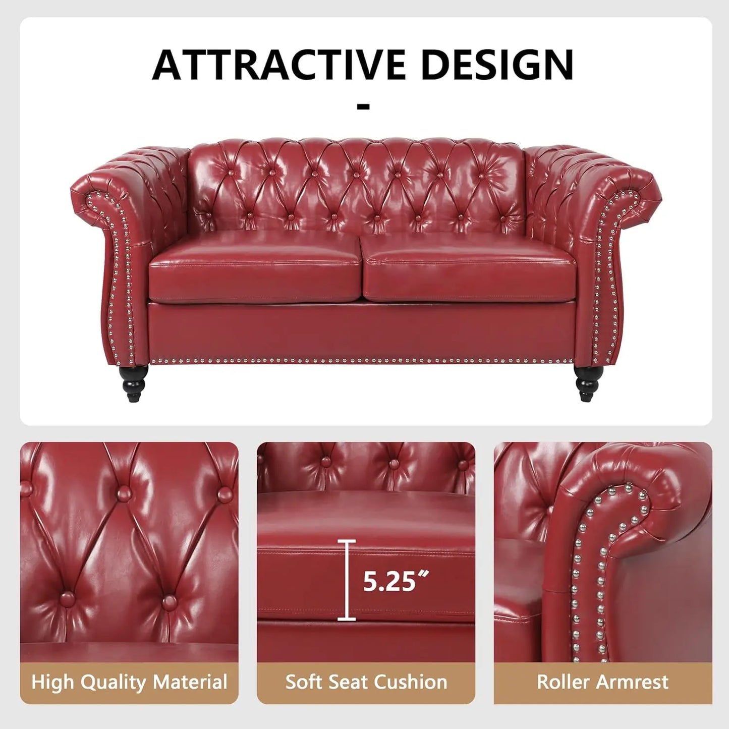 Accent Sofa, Chesterfield Loveseat Modern Couch Upholstered Sofa with Tufted Back for Living Room Furniture