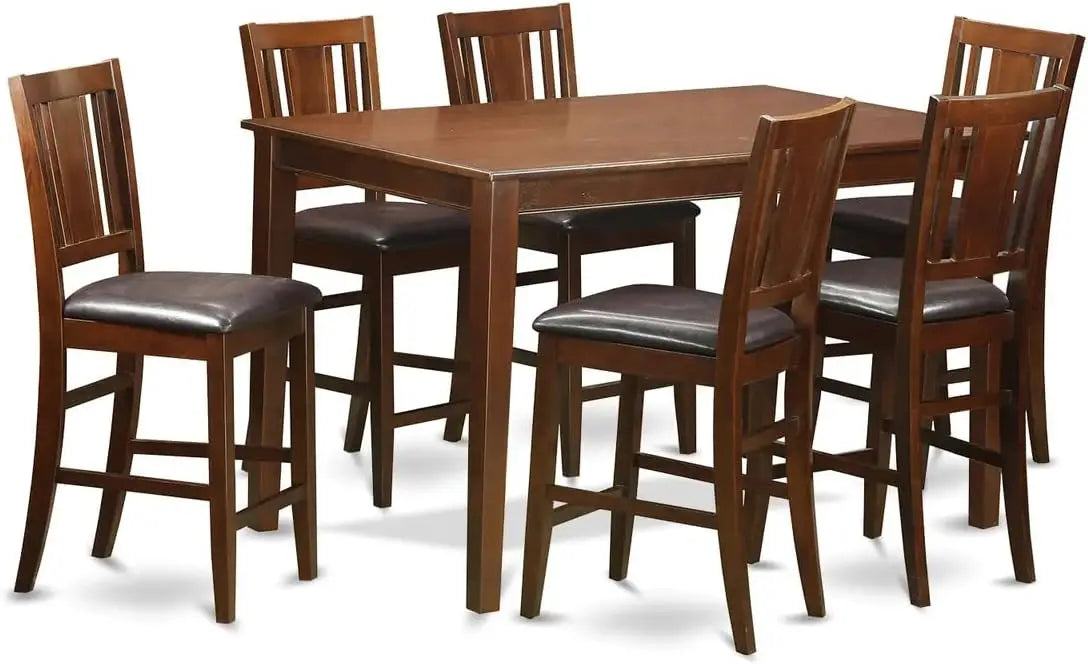 East West Furniture 7 Piece Counter Height Set Consist of a Rectangle Wooden Table and 6 Faux Leather