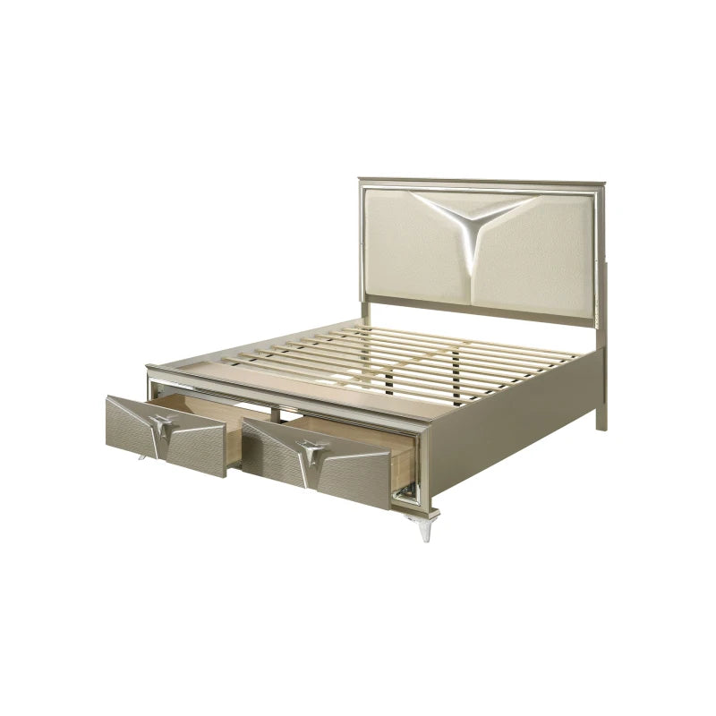 Modern Style Queen 5PC Bedroom Set Made with Wood & LED Headboard ，For bedroom,Main Color: Silver
