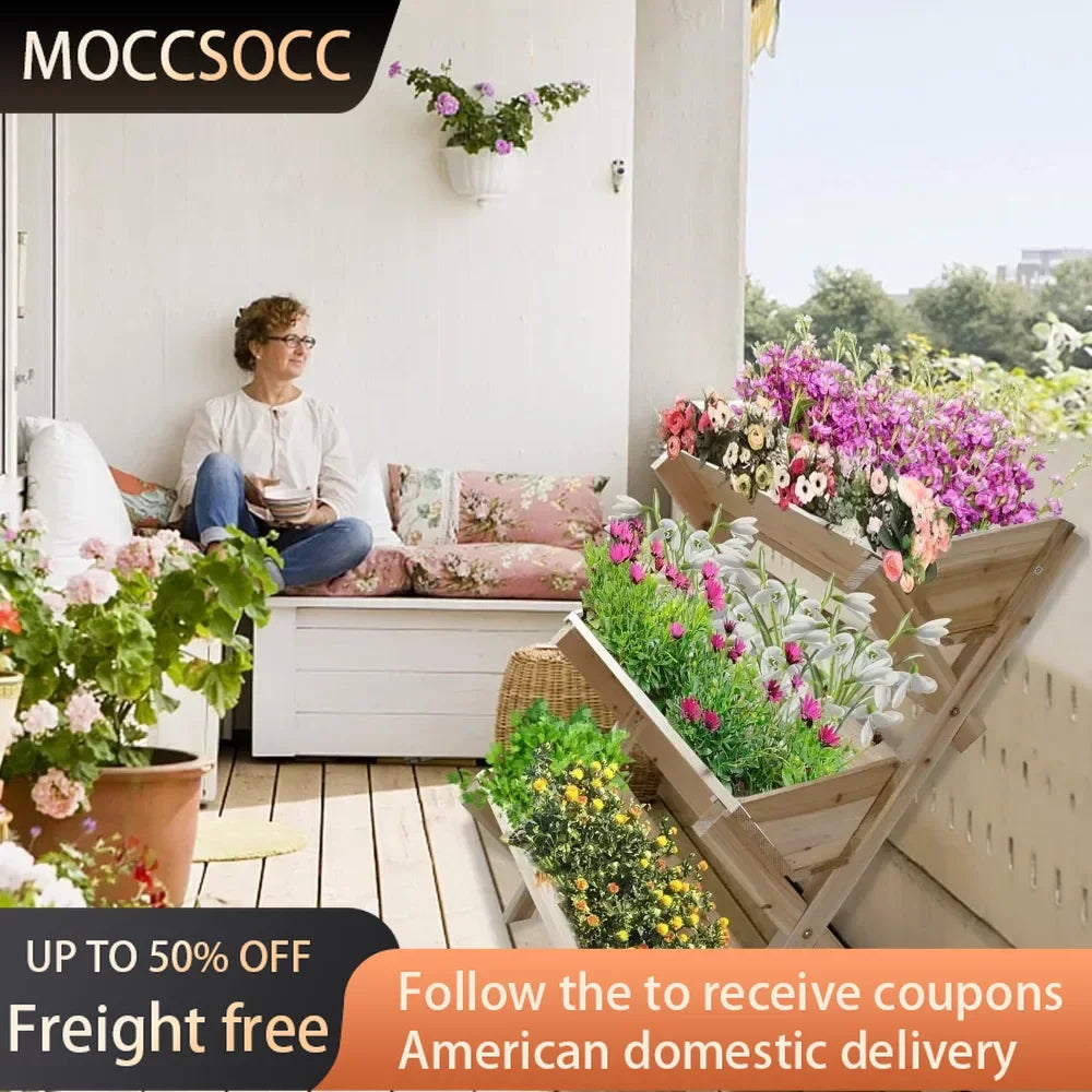 Wooden Raised Garden Bed Basket Freestanding Indoor Outdoor Balcony Home Garden Decor for Yard Natural