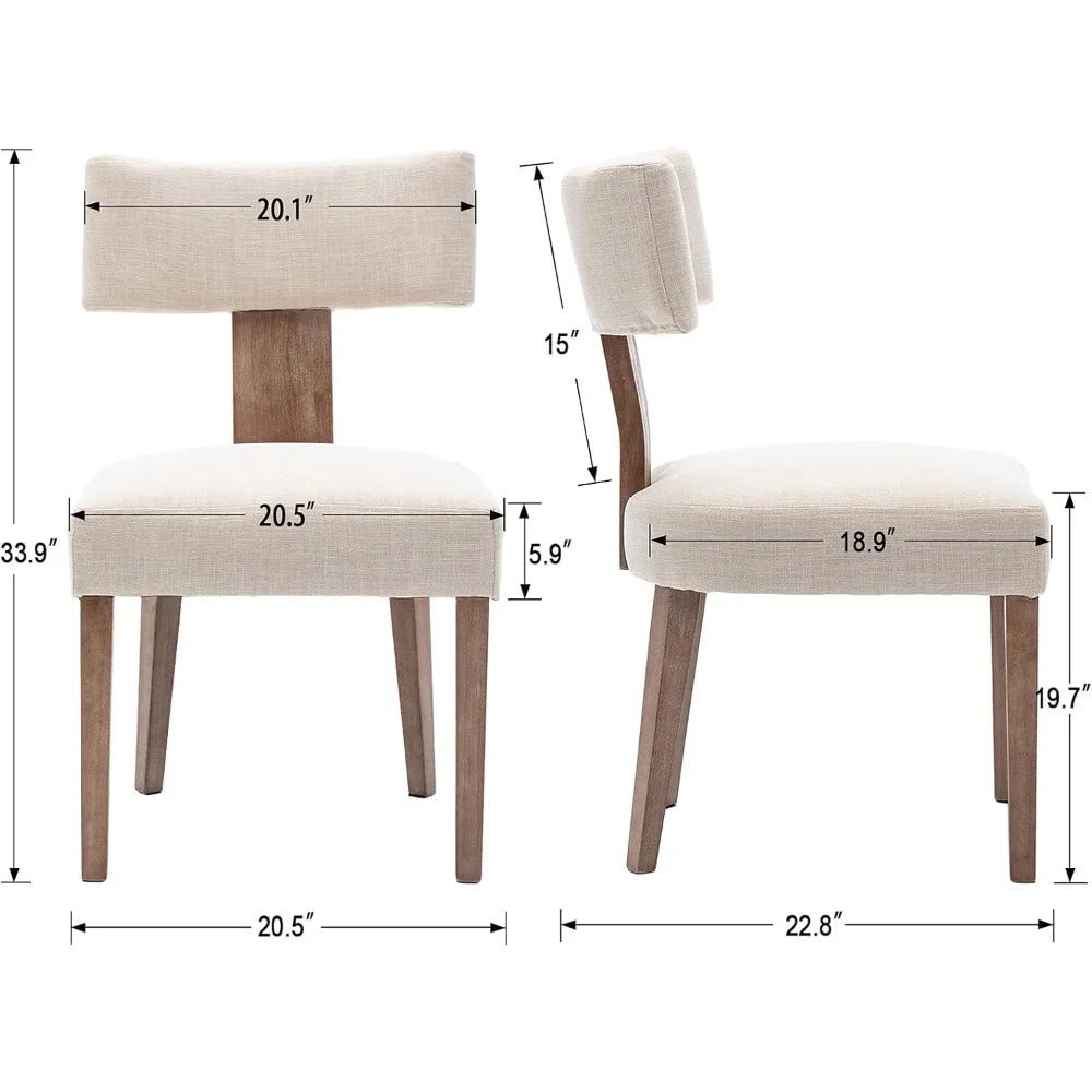 Dining Chairs Set of 6, Farmhouse Linen Fabric Upholstered Accent Chairs Curved Backrest Kitchen Chair