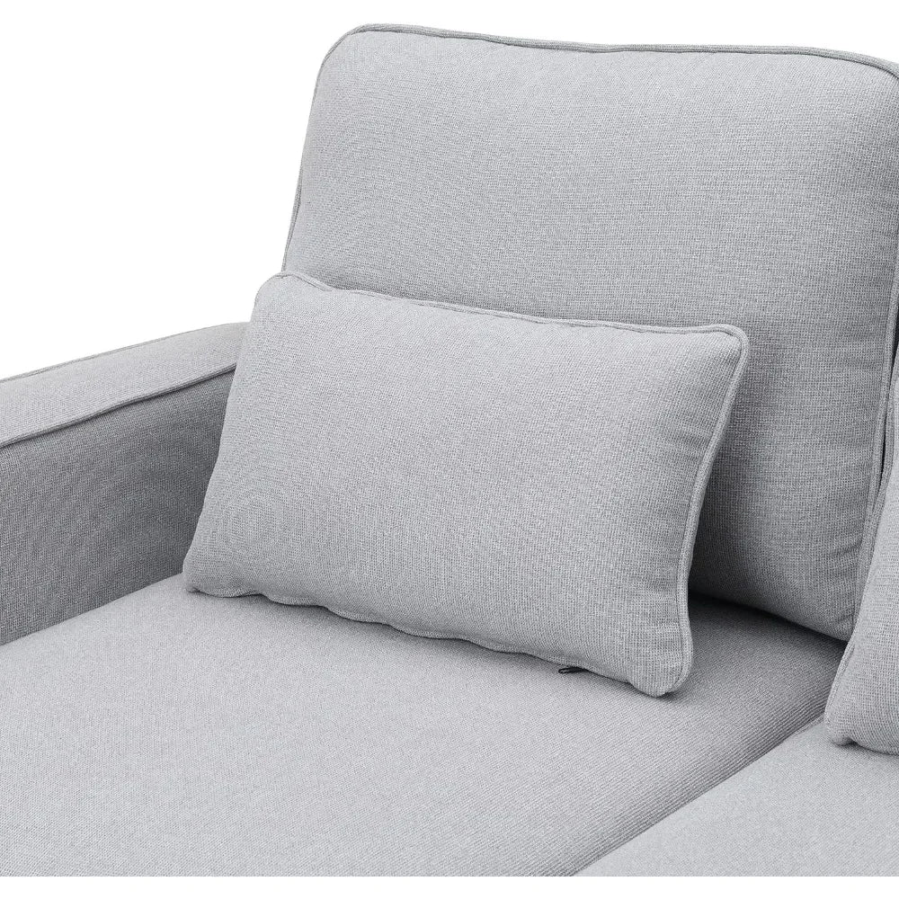 Sofa with Armrest Pockets and 4 Pillows, Minimalist Style 4-Seater Couch for Living Room, Apartment, Gray