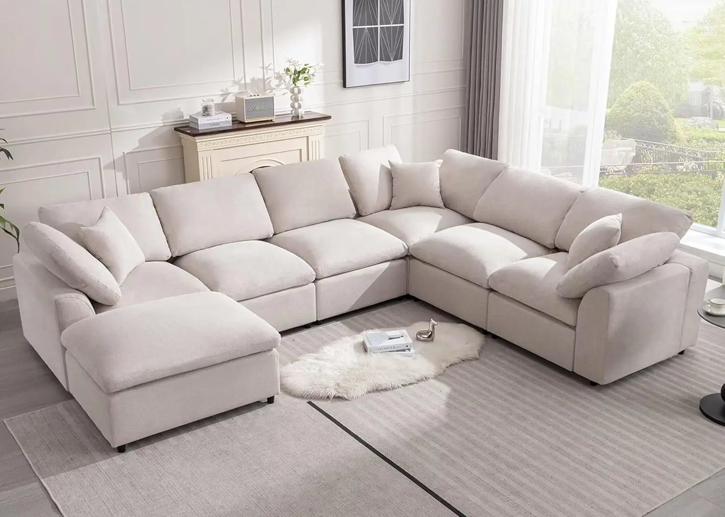 Sofa Modern Oversized Cloud Couch with Movable Ottoman 7 Seater L-Shaped Sofas Comfy Couches for Living Room