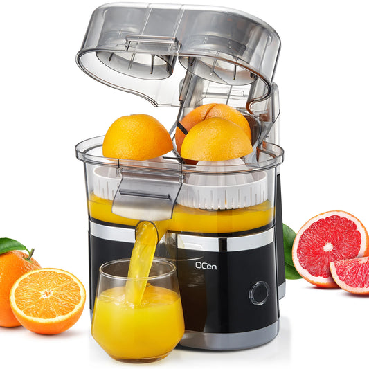 Electric Citrus Juicer, Automatic Dual Orange and Lemon Squeezer with Built-In Citrus Slicer, Easy to Clean,