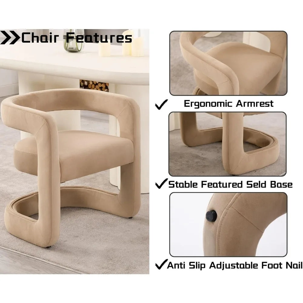 Upholstered Barrel Dining Chairs Set of 4, Modern Velvet Dining Room Chairs with Open Back & Sled Base