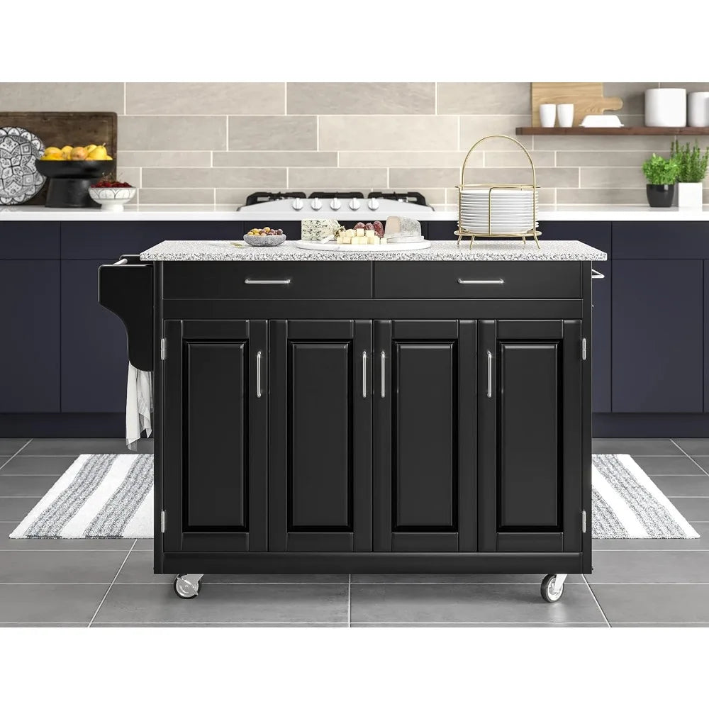 Mobile Create-a-Cart Black Finish Four Door Cabinet Kitchen Cart with Gray Granite Top,