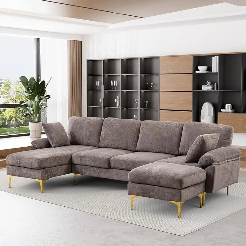 Sectional Sofa couch,4 Seat set for Living Room, Convertible L-Shaped Velvet with Chaise Lounge
